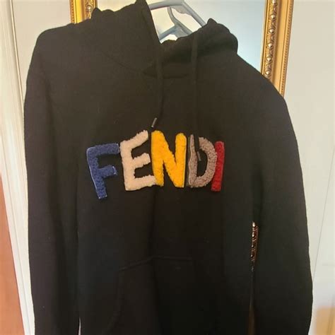 fendi shearling-logo pullover hoodie black|fendi shirts.